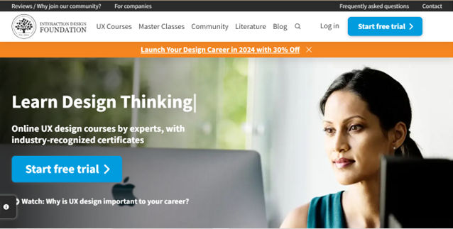 Screenshot of the IxDF's homepage.